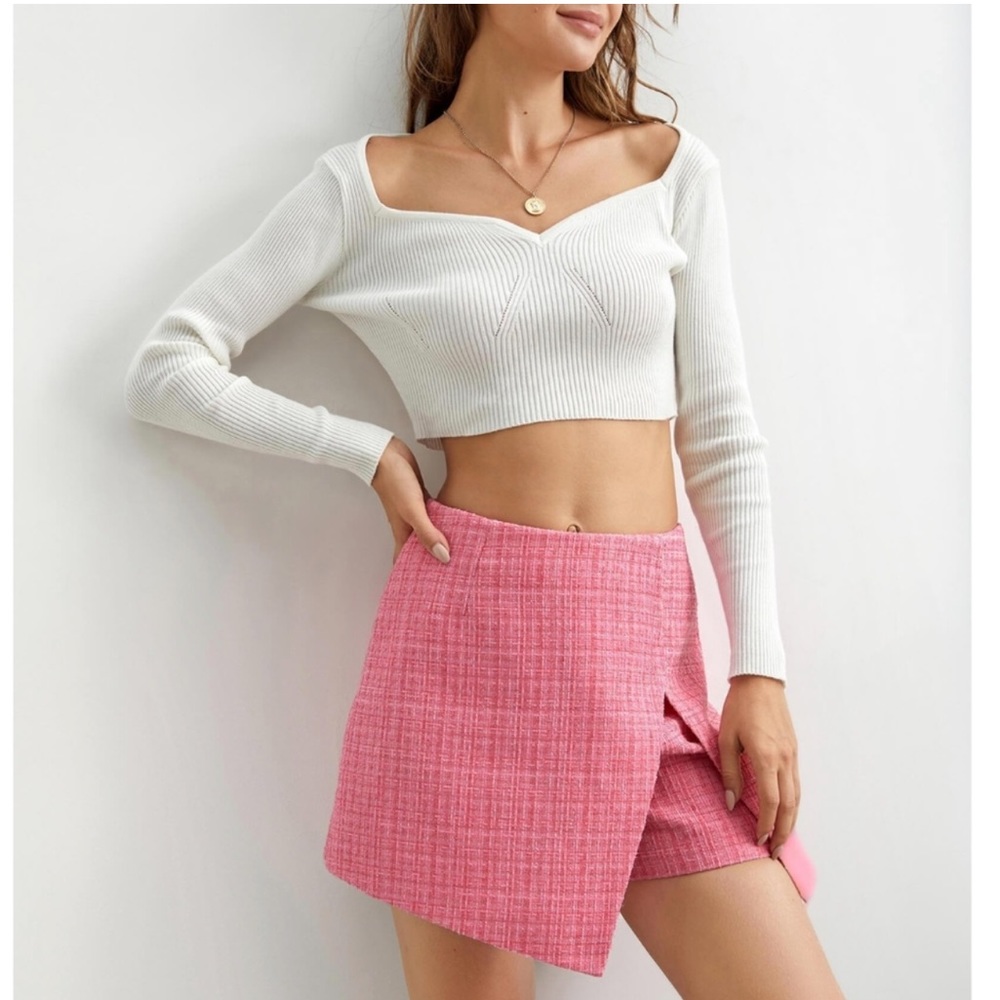 NEW J.ing tweed Barbie pink skort Rashida mini skirt slit
